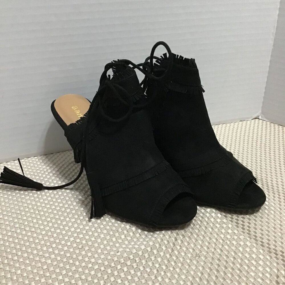 Bamboo Harleen-52S Black Ankle Wrap Stiletto‎ Heeled Peep Toe Pumps Size 5.5